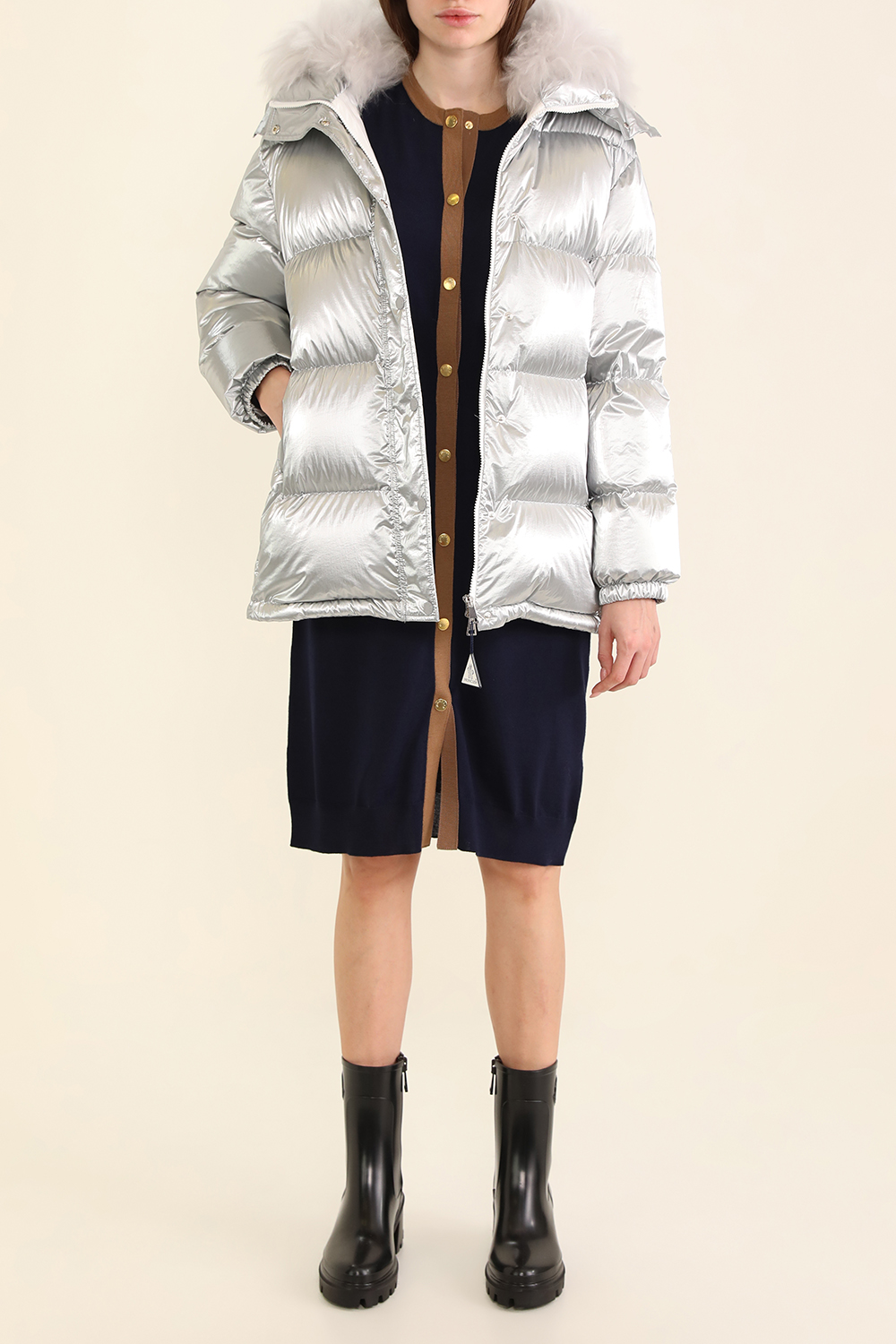 מעיל פוך מטאלי עם קפוצ'ון